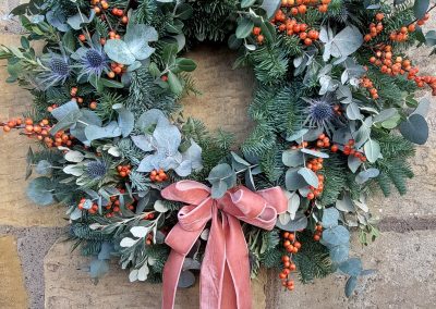 ilex thistle and eucalyptus wreath