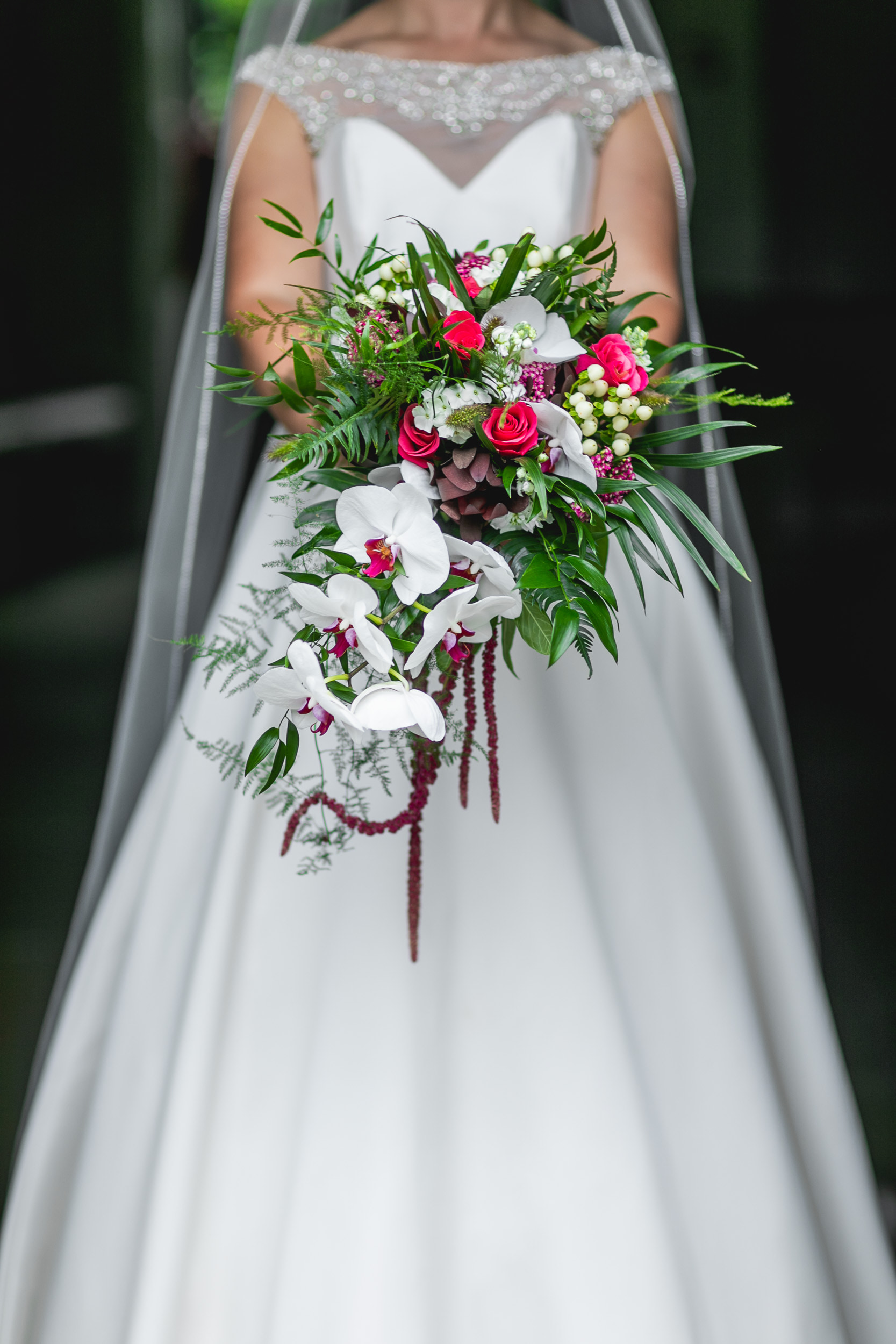Katie's exotic raspberry and white bouquet