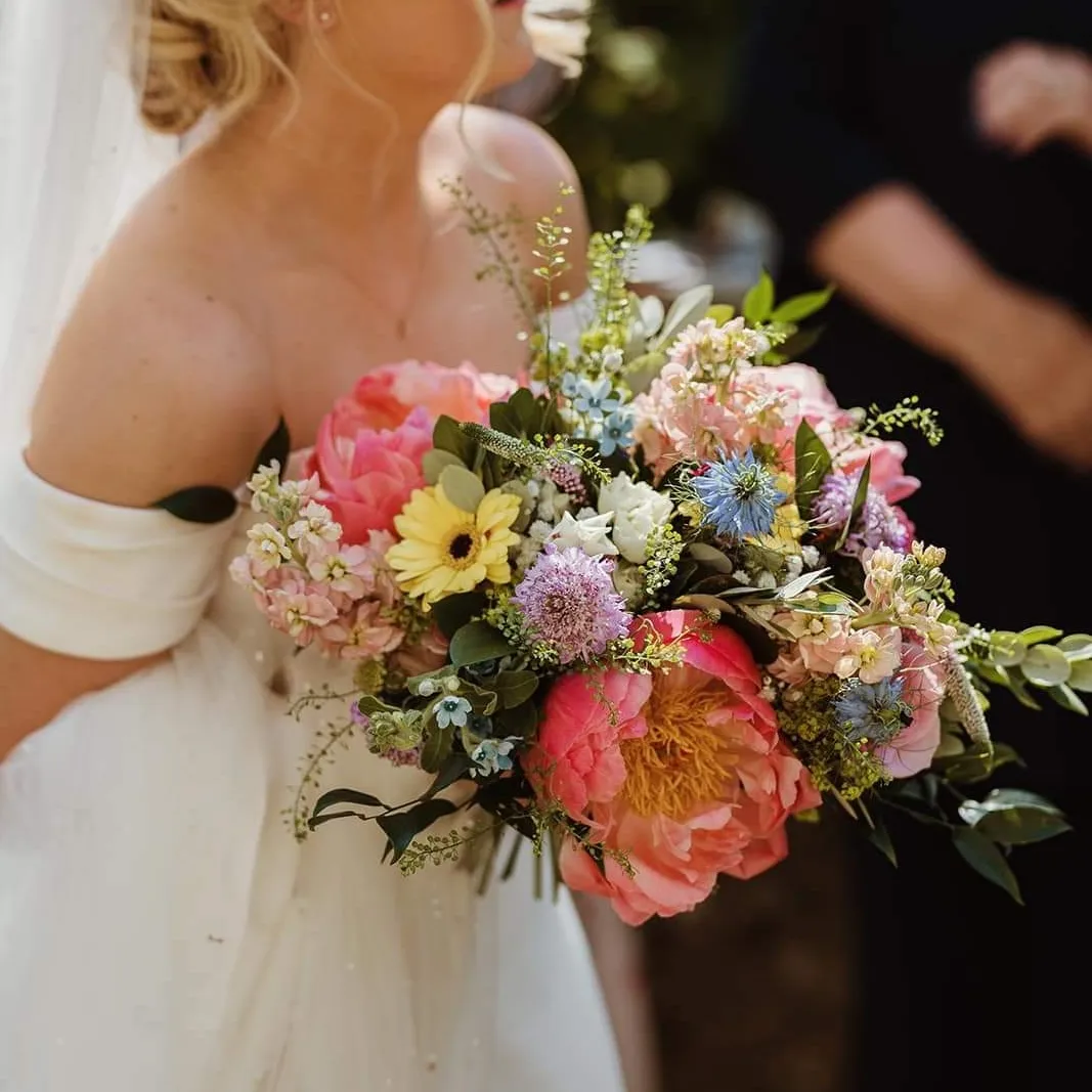 Bright pastel bridal bouquet